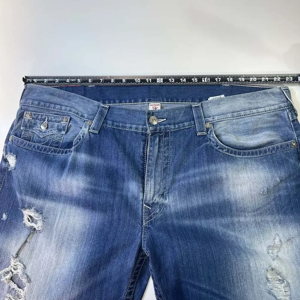 True Religion World Tour Section Straight Distressed Denim Jeans Sz 44 x 34